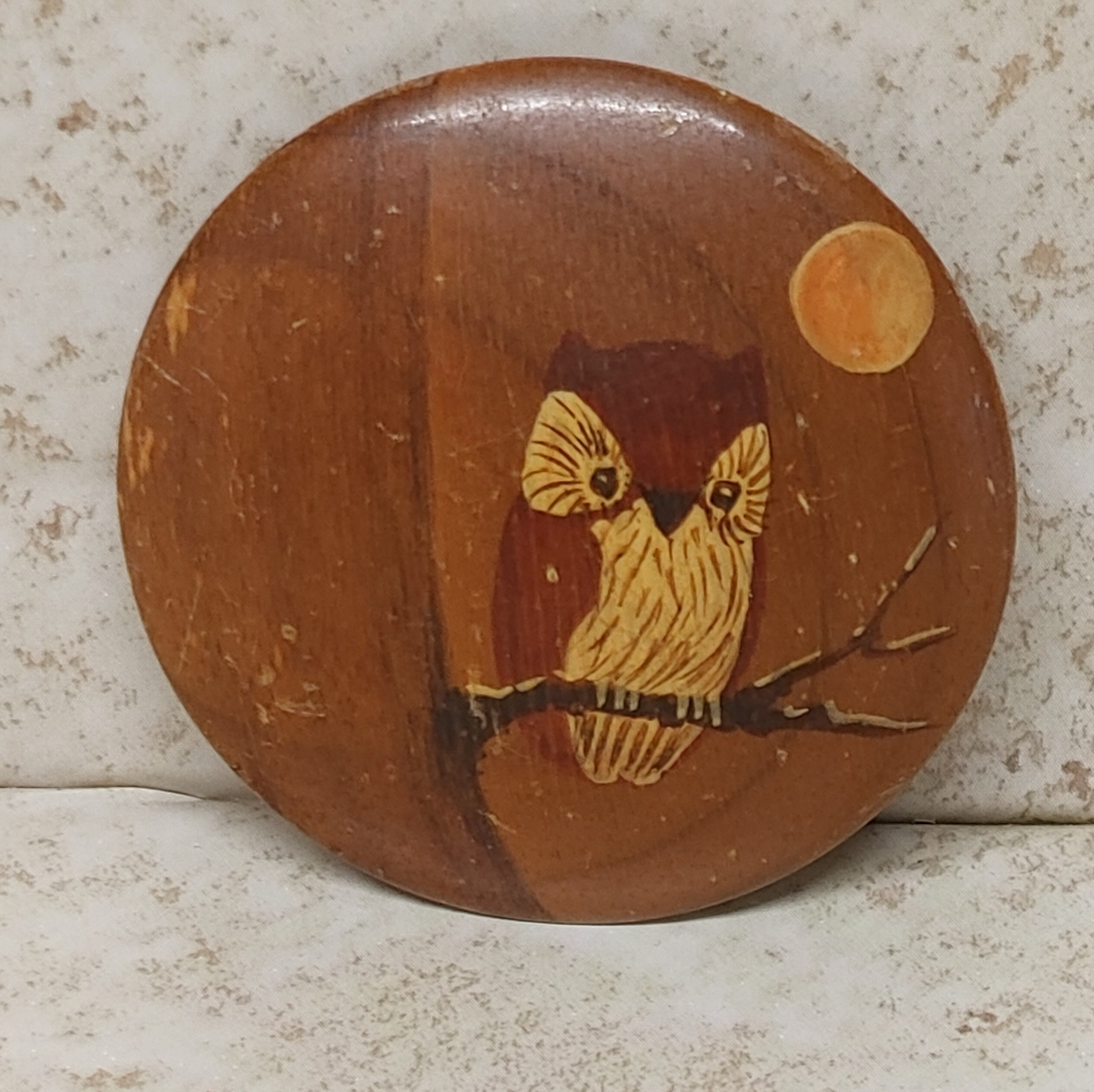 Vintage Myrtlewood Brooch Pin Hand Painted Owl 2" Coquille Oregon